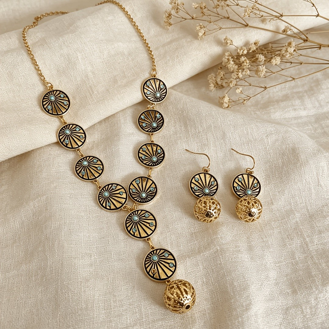 Sunburst Disc & Hollow Ball Jewelry Set