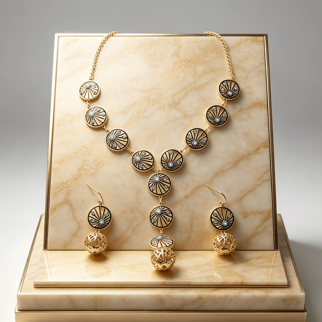 Sunburst Disc & Hollow Ball Jewelry Set