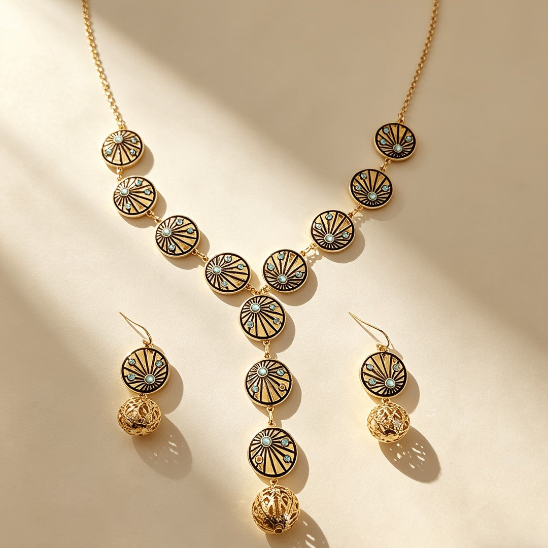 Sunburst Disc & Hollow Ball Jewelry Set