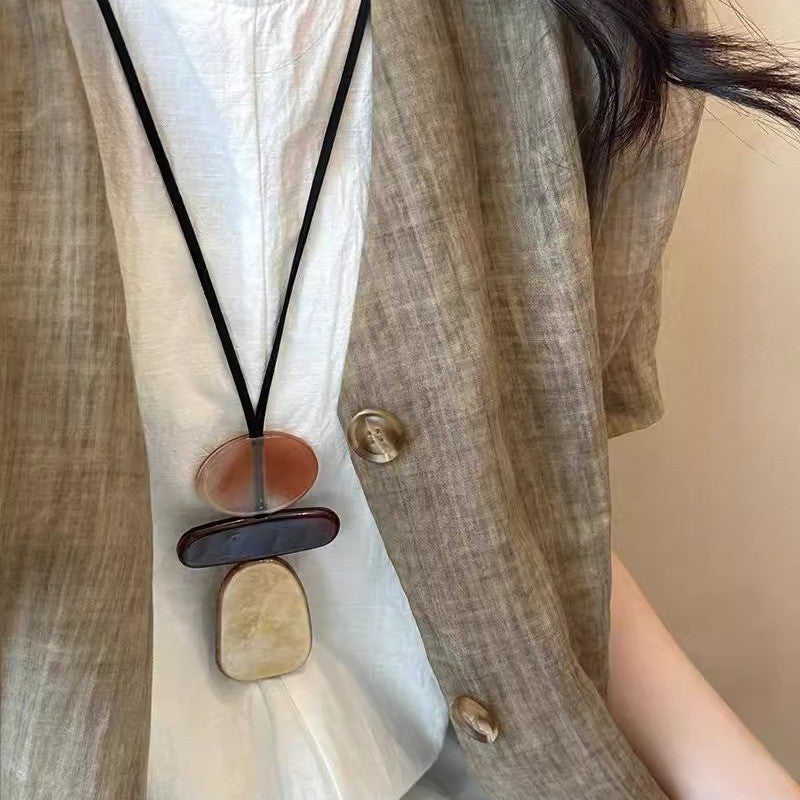 Stacked Acrylic Stone Pendant Necklace