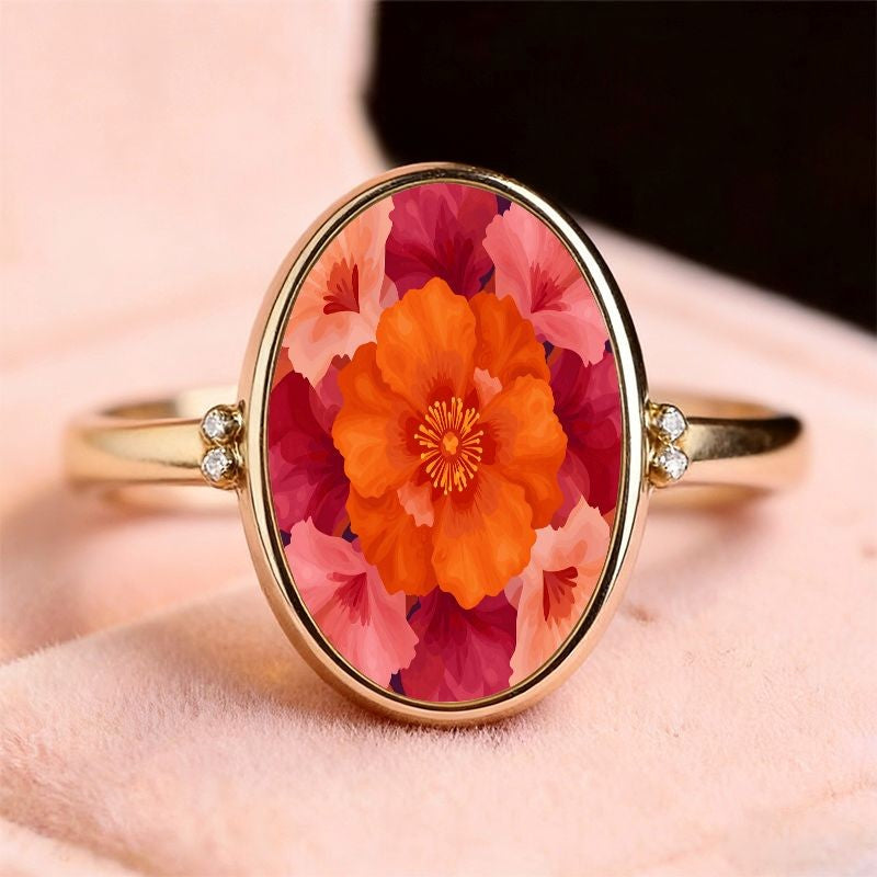 Orange Poppy Oval Ring
