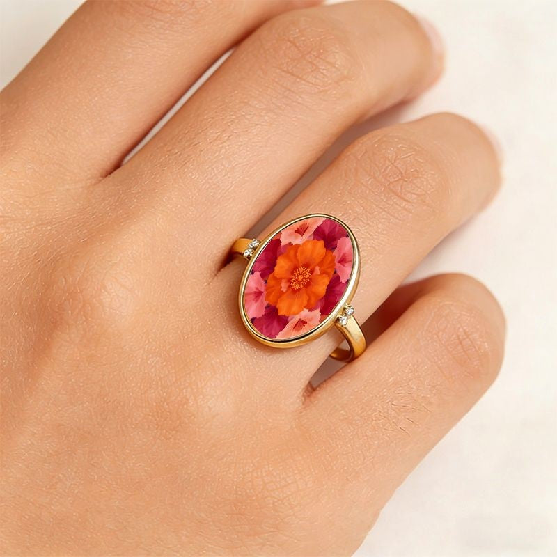 Orange Poppy Oval Ring