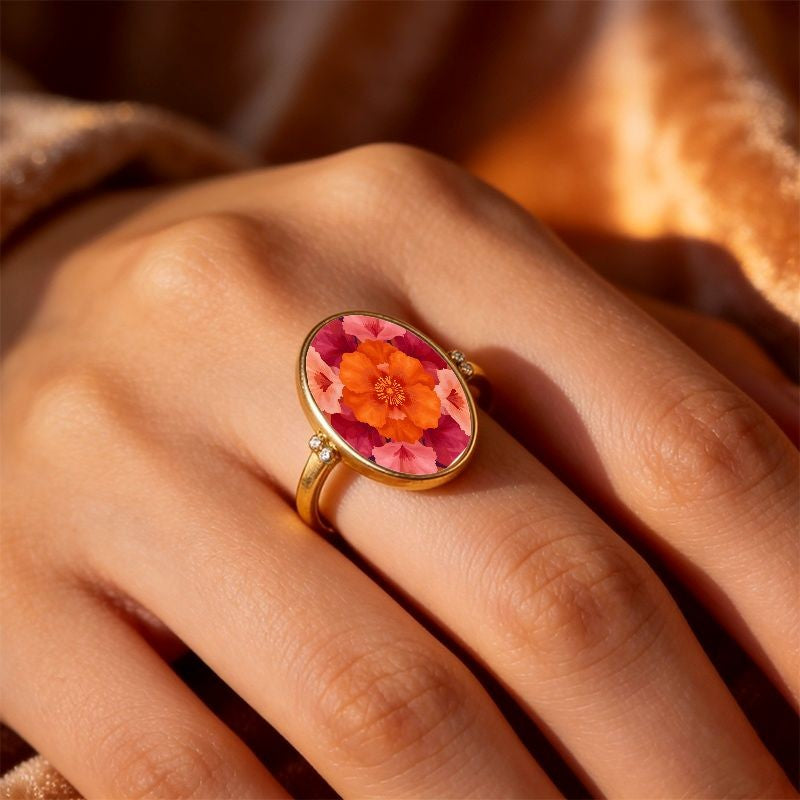 Orange Poppy Oval Ring