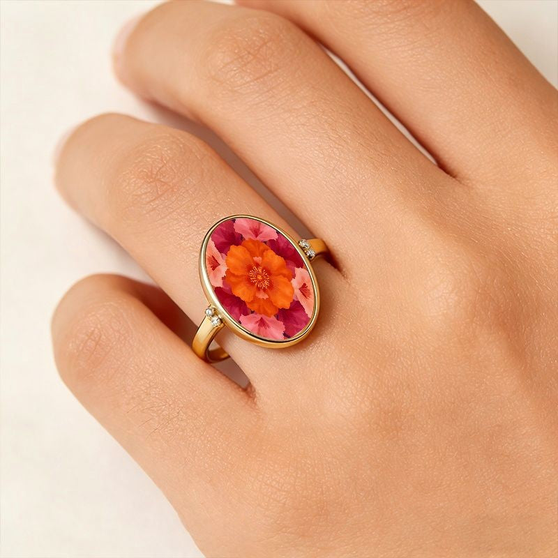 Orange Poppy Oval Ring