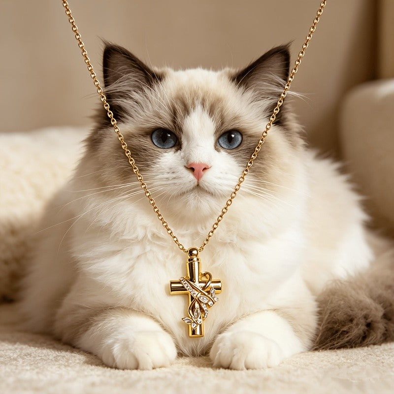 Crystal Vine Cross Urn Necklace