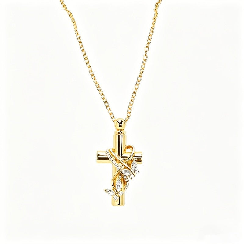Crystal Vine Cross Urn Necklace