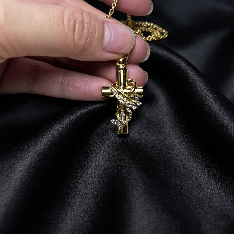 Crystal Vine Cross Urn Necklace