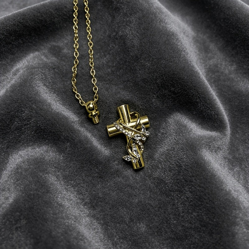 Crystal Vine Cross Urn Necklace