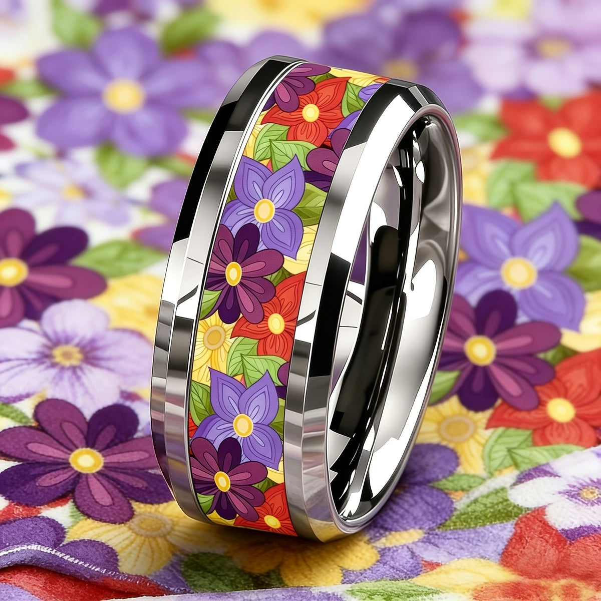 Multicolor Floral Inlay Ring
