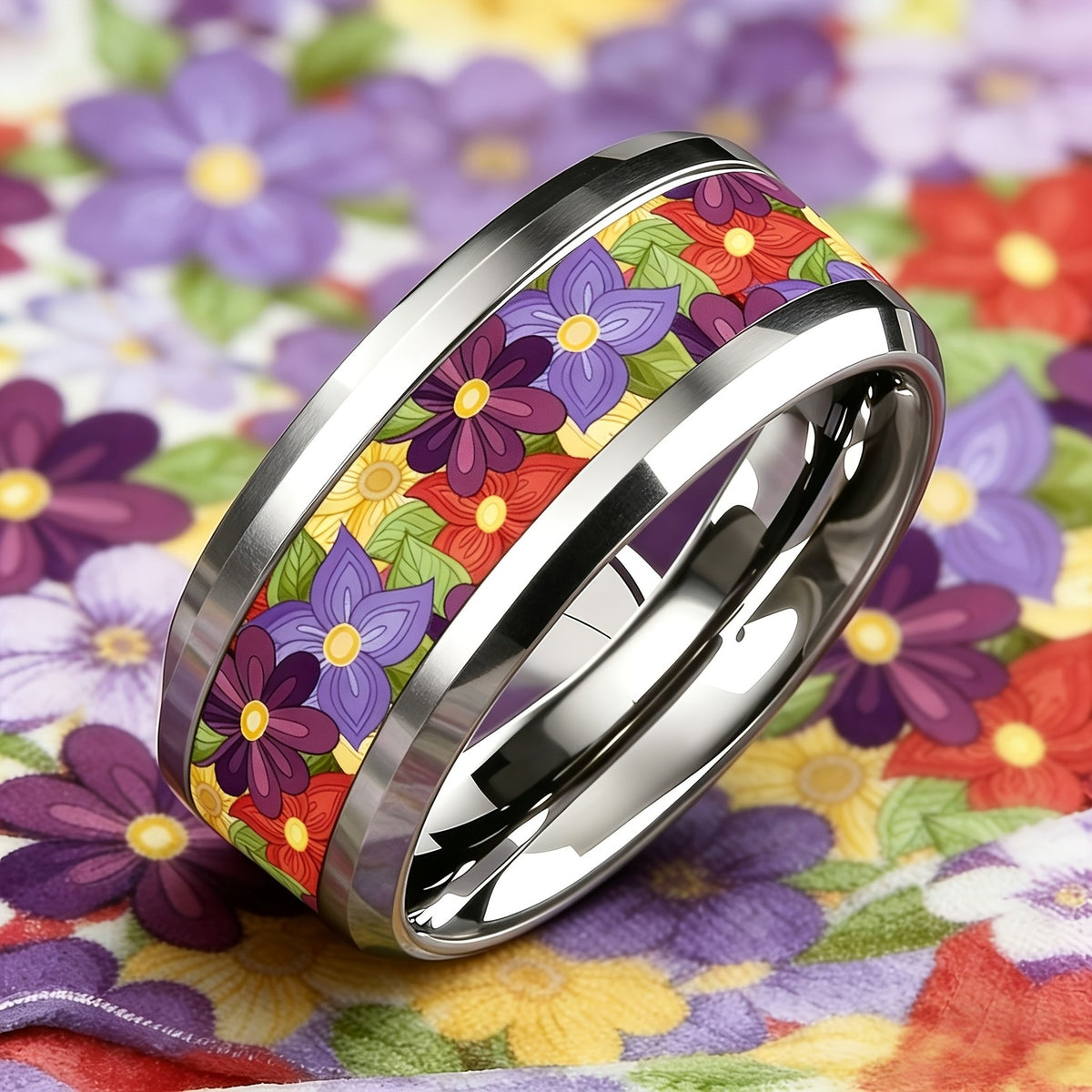 Multicolor Floral Inlay Ring