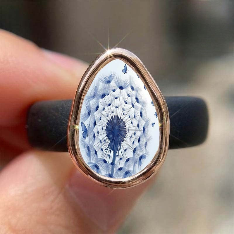 Blue Dandelion Teardrop Ring