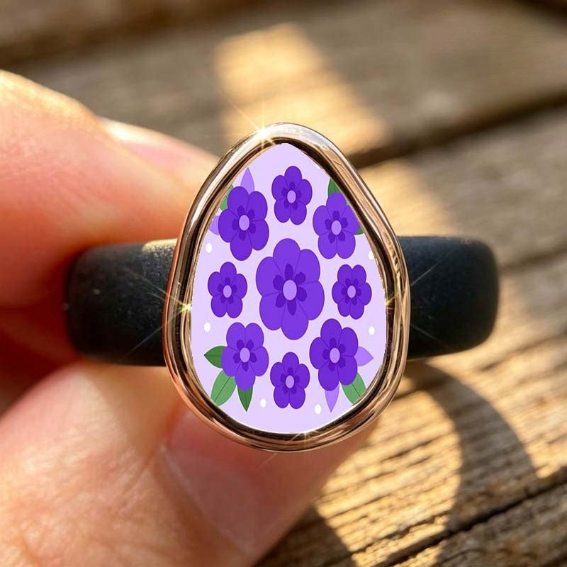 Purple Floral Teardrop Ring