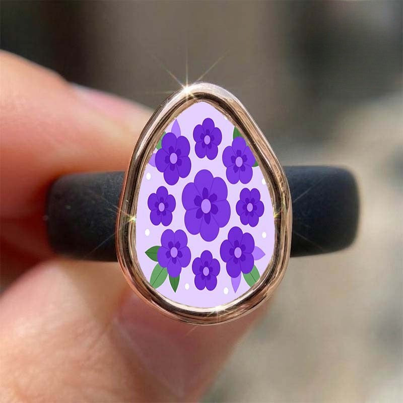 Purple Floral Teardrop Ring
