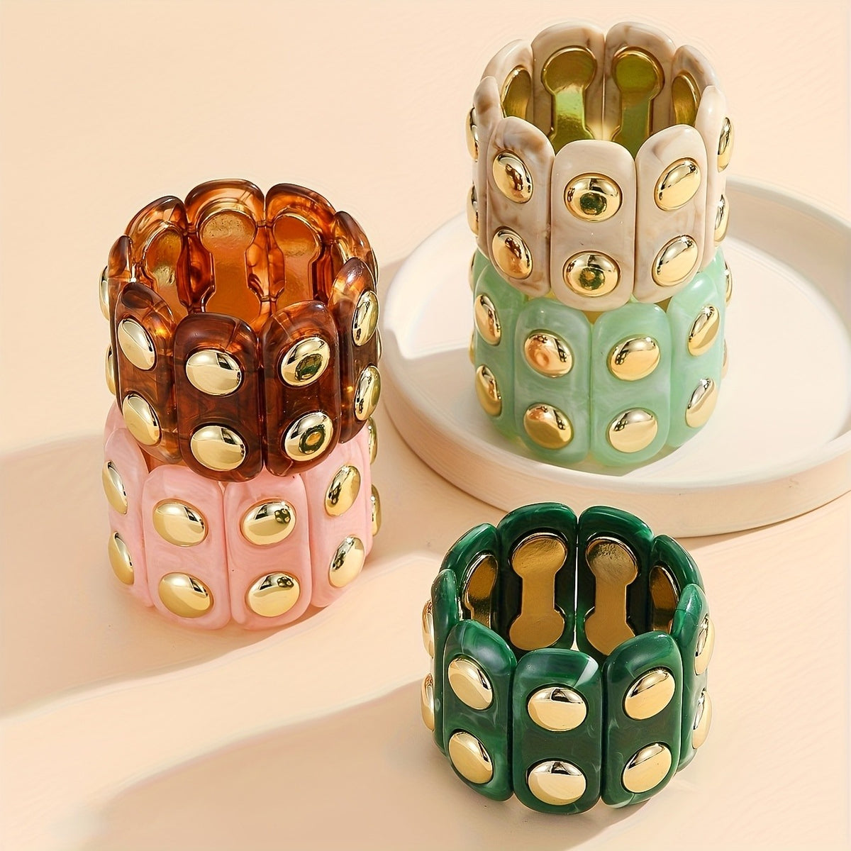 Pink Geometric Disc Bracelet