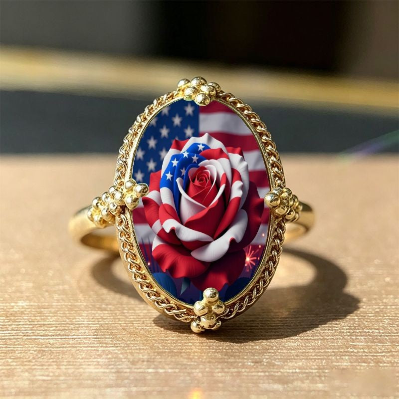 Patriotic Rose Oval Ring