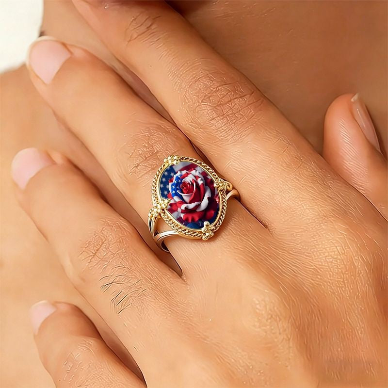 Patriotic Rose Oval Ring