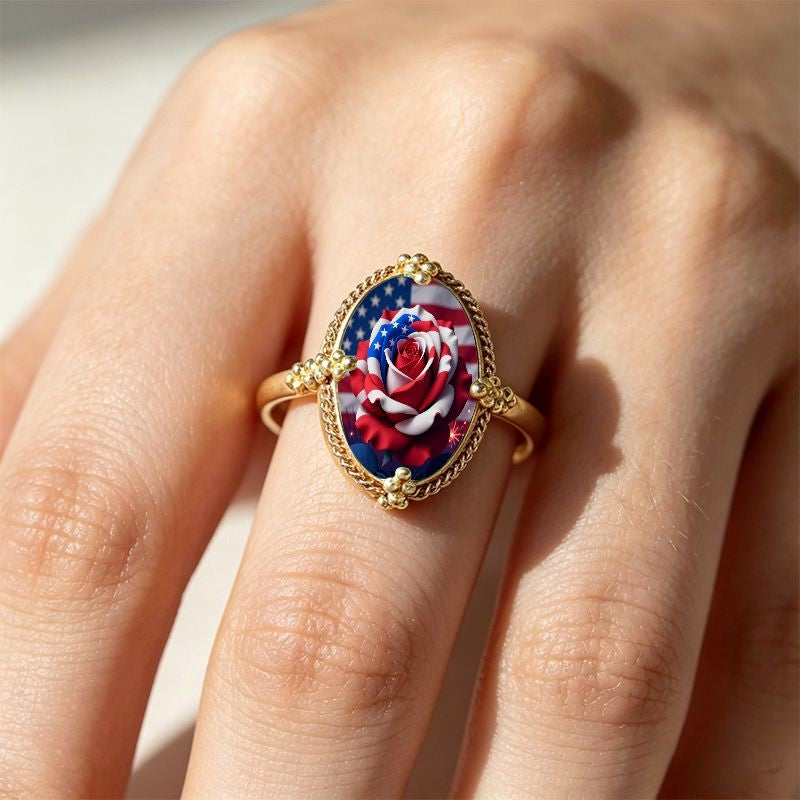 Patriotic Rose Oval Ring