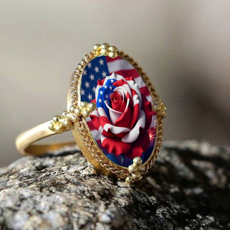 Patriotic Rose Oval Ring