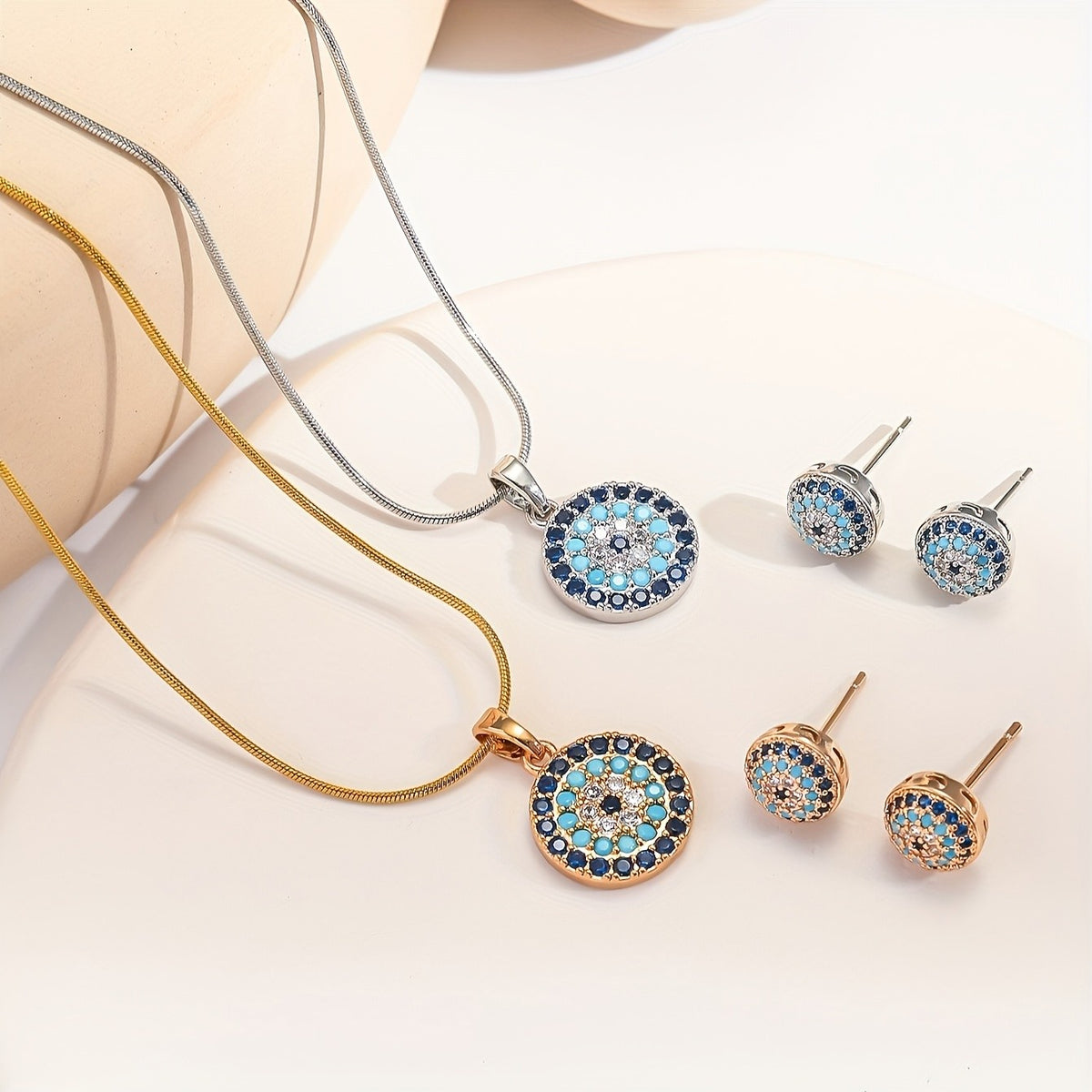 Blue Zircon Evil Eye Jewelry Set