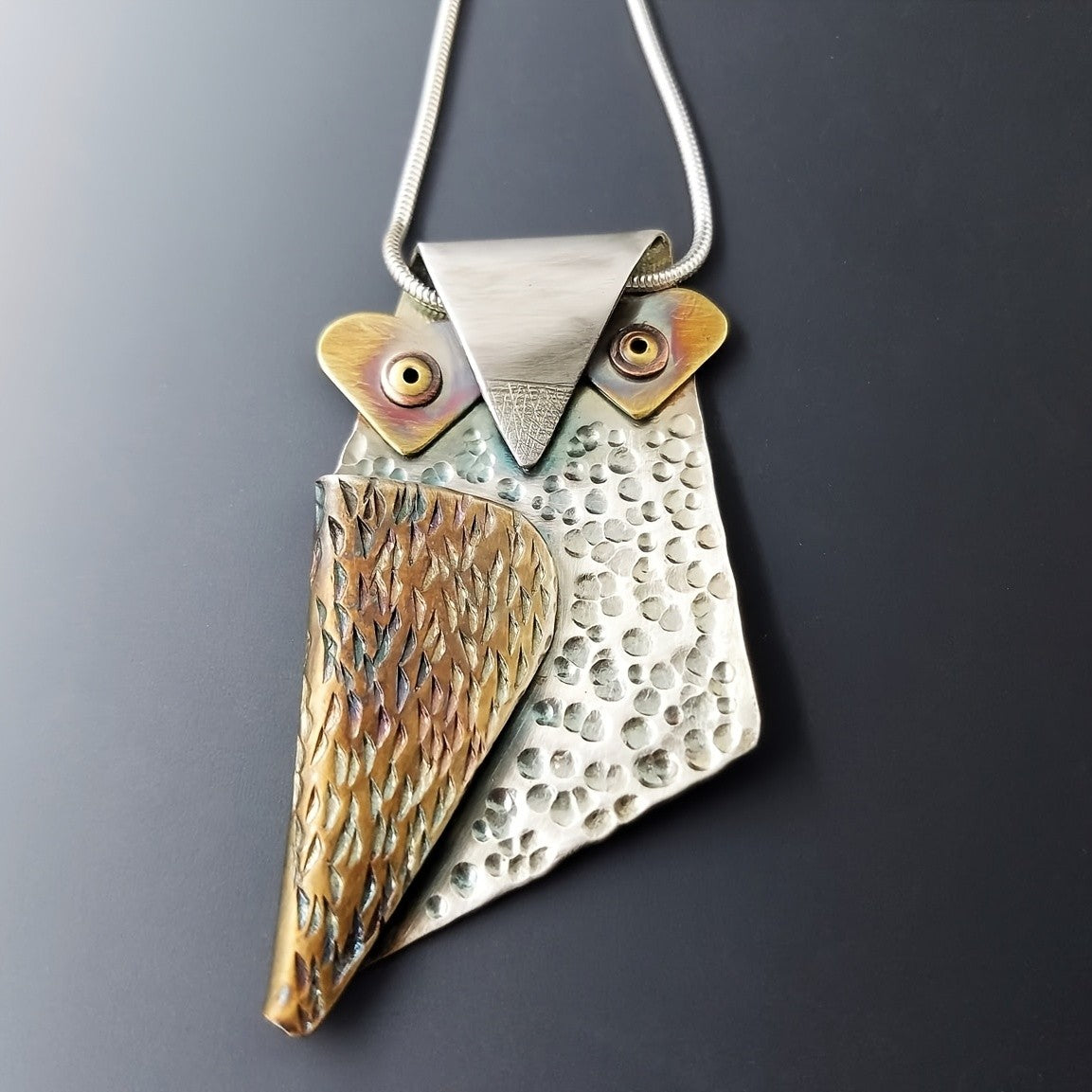 Two-Tone Textured Owl Necklace