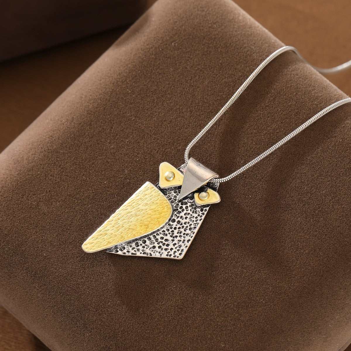 Two-Tone Textured Owl Necklace