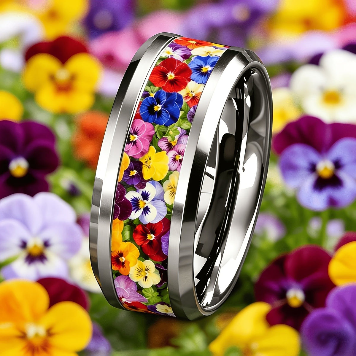 Colorful Pansy Floral Ring