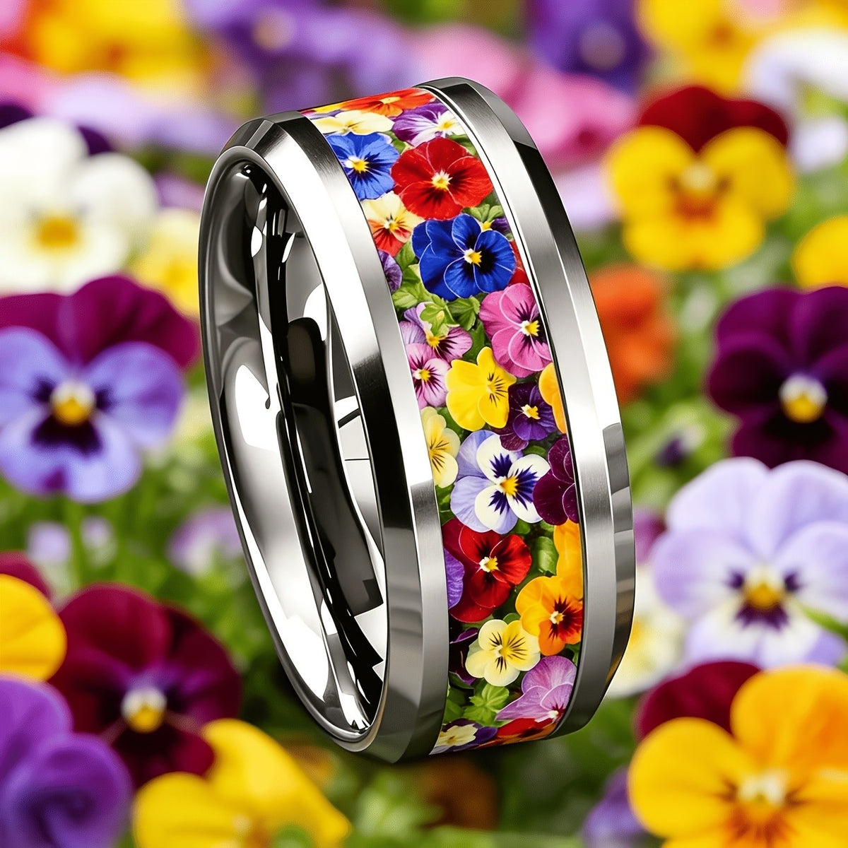 Colorful Pansy Floral Ring