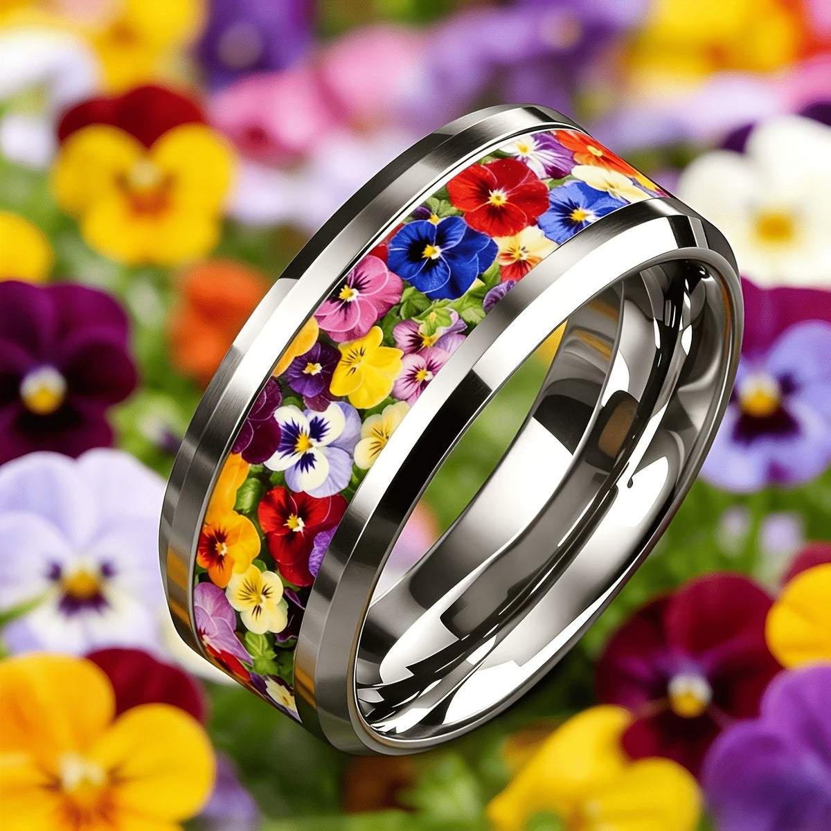 Colorful Pansy Floral Ring