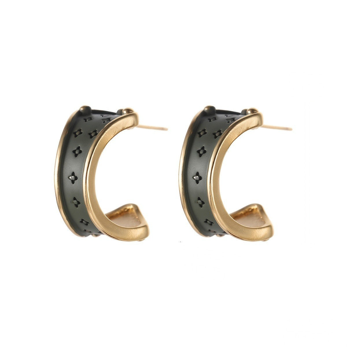 Dark Green Star Pattern C-Shaped Earrings