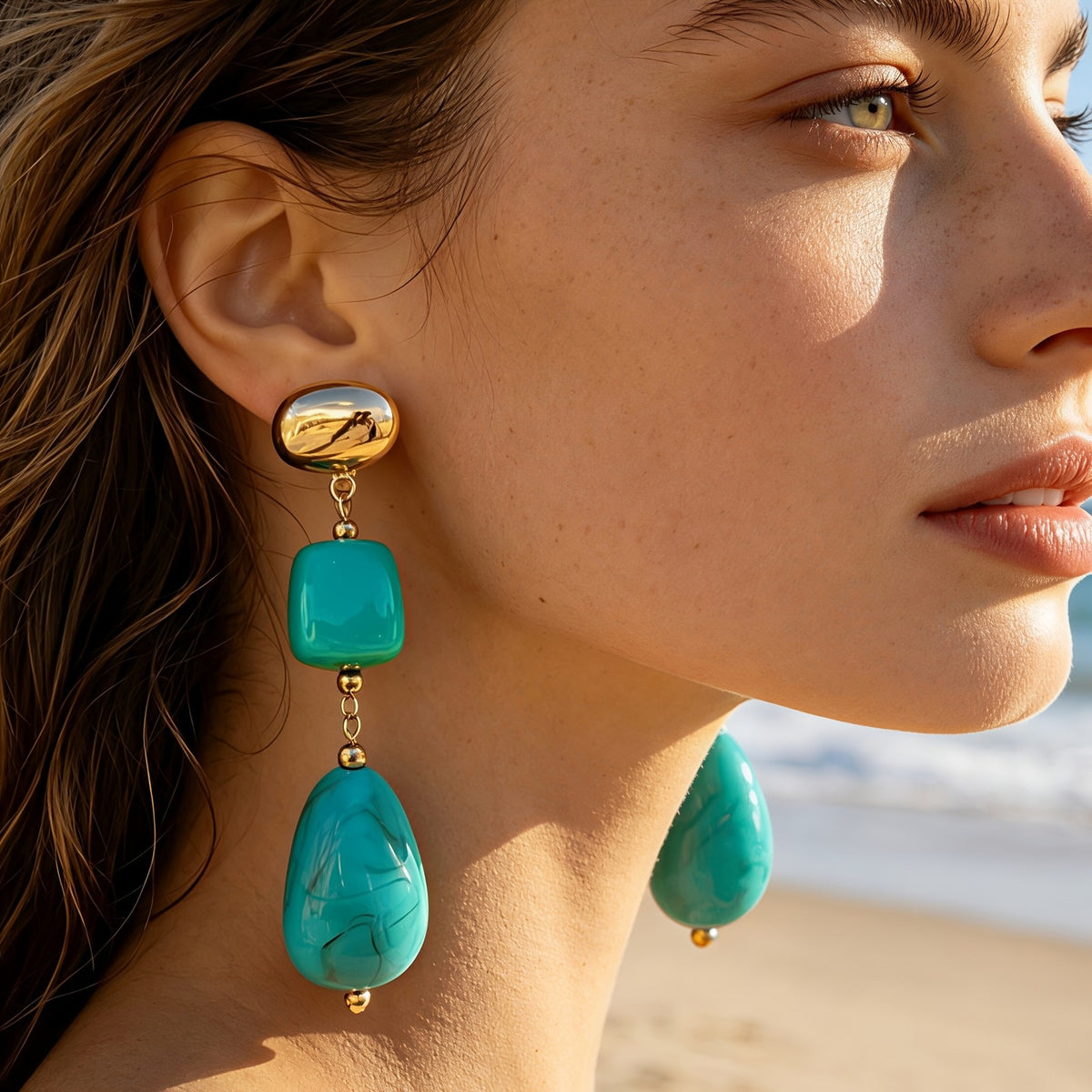 Teal Square & Drop Earrings