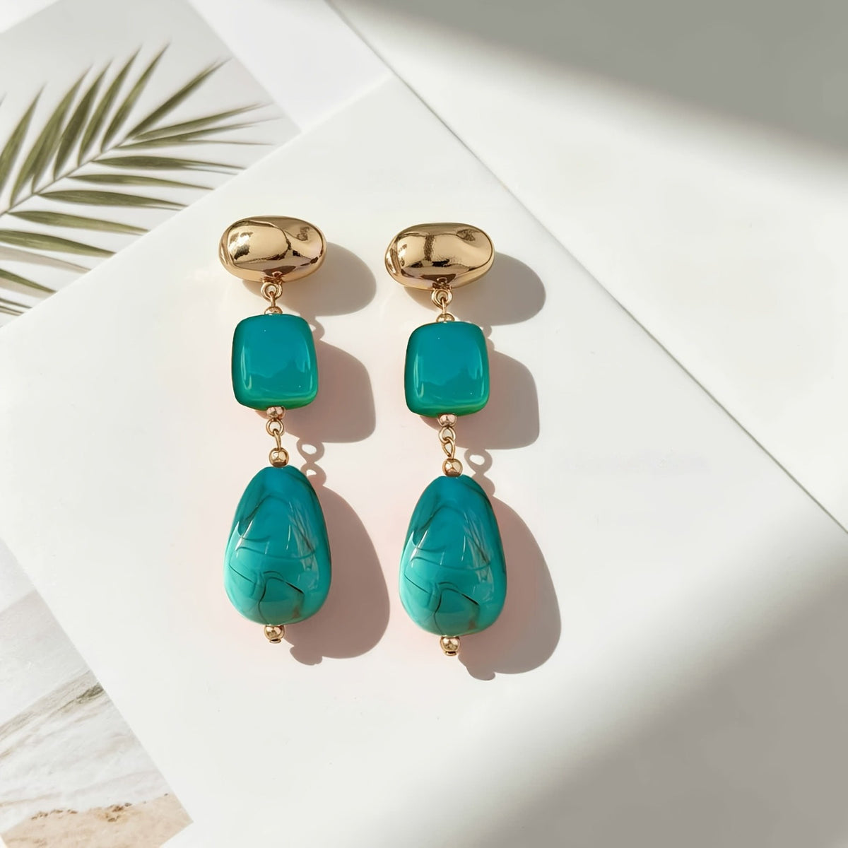 Teal Square & Drop Earrings