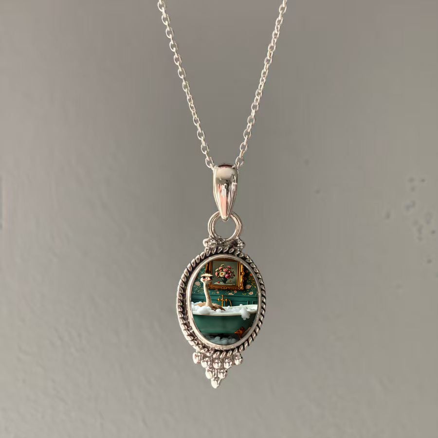 Ostrich Bathtub Oval Necklace
