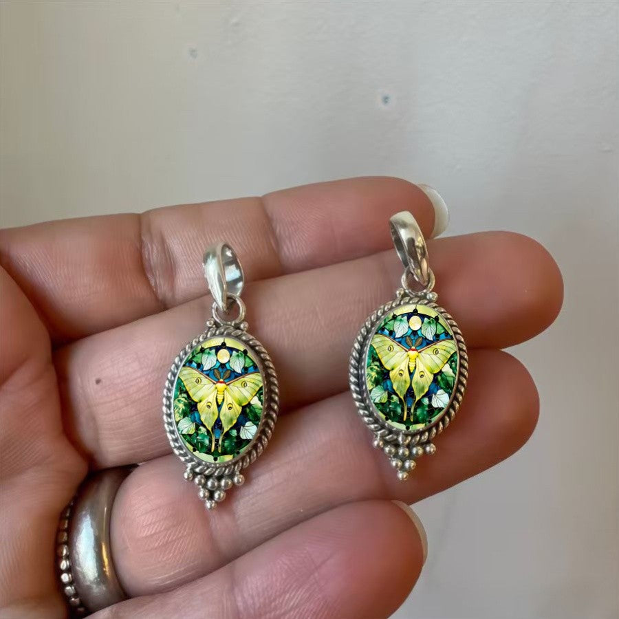 Yellow Moth Oval Pendant Necklace