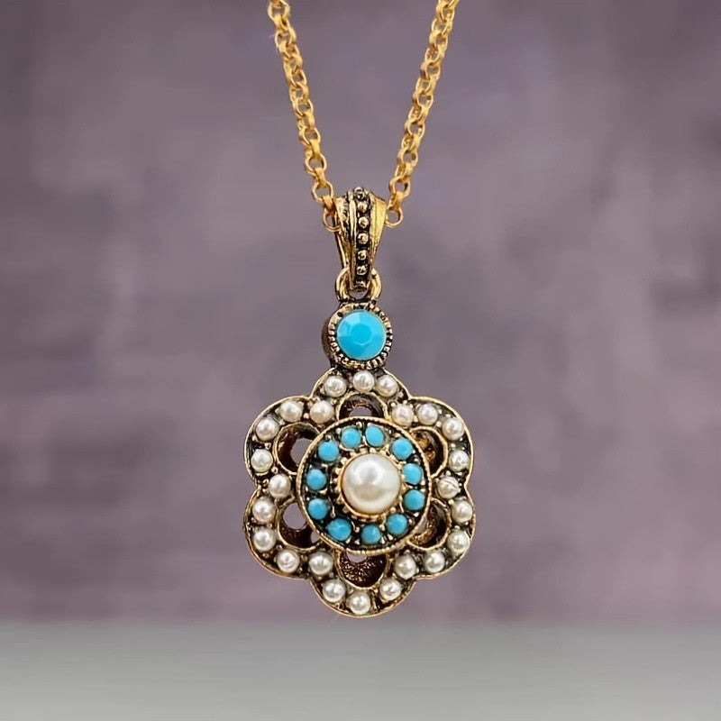 Turquoise Pearl Medallion Necklace