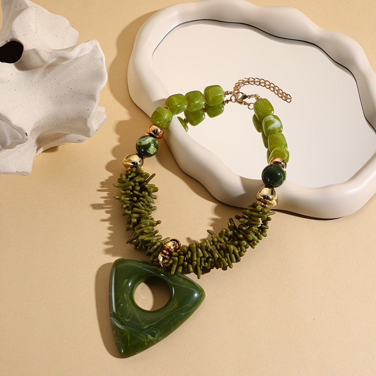 Green Marble Triangle Pendant Necklace