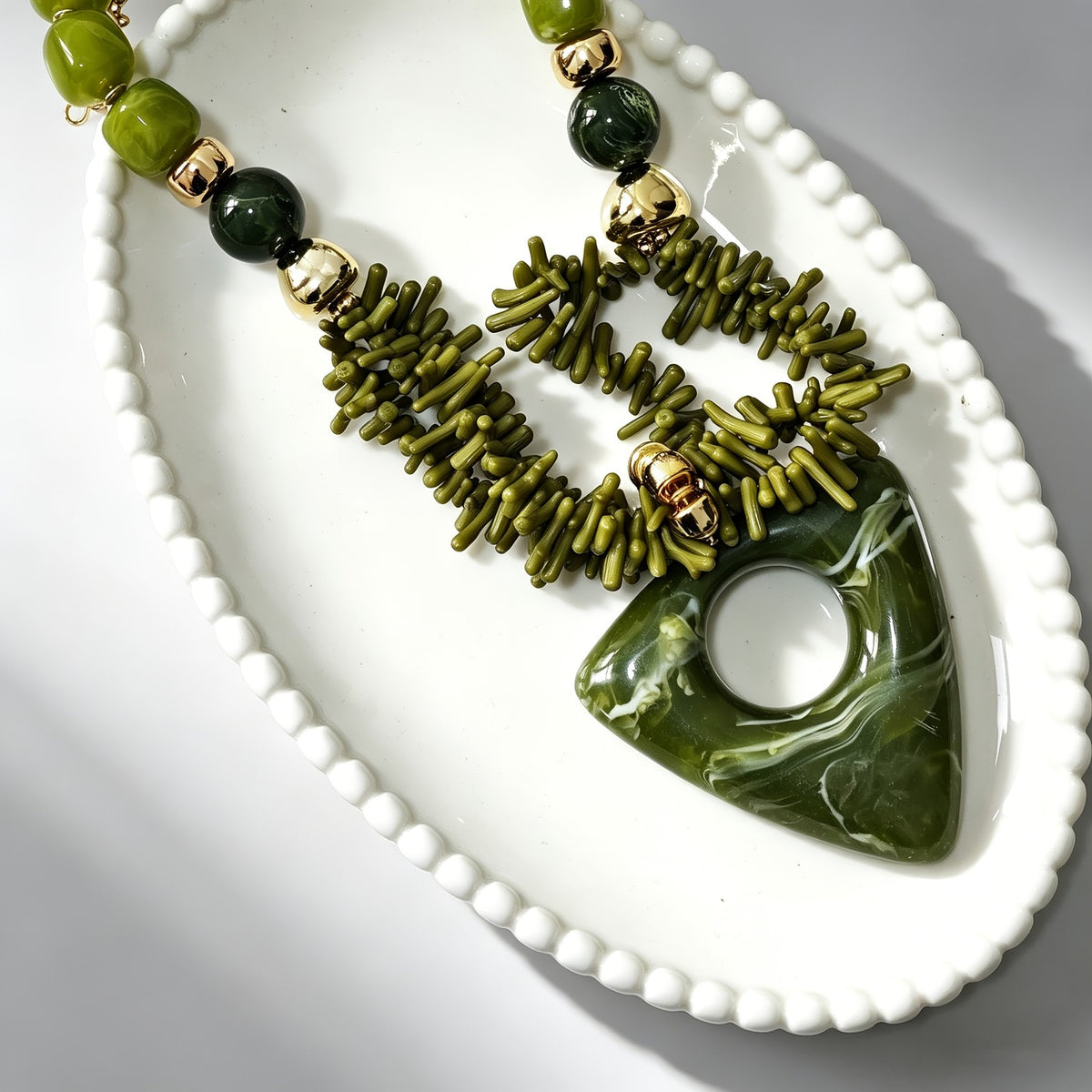 Green Marble Triangle Pendant Necklace