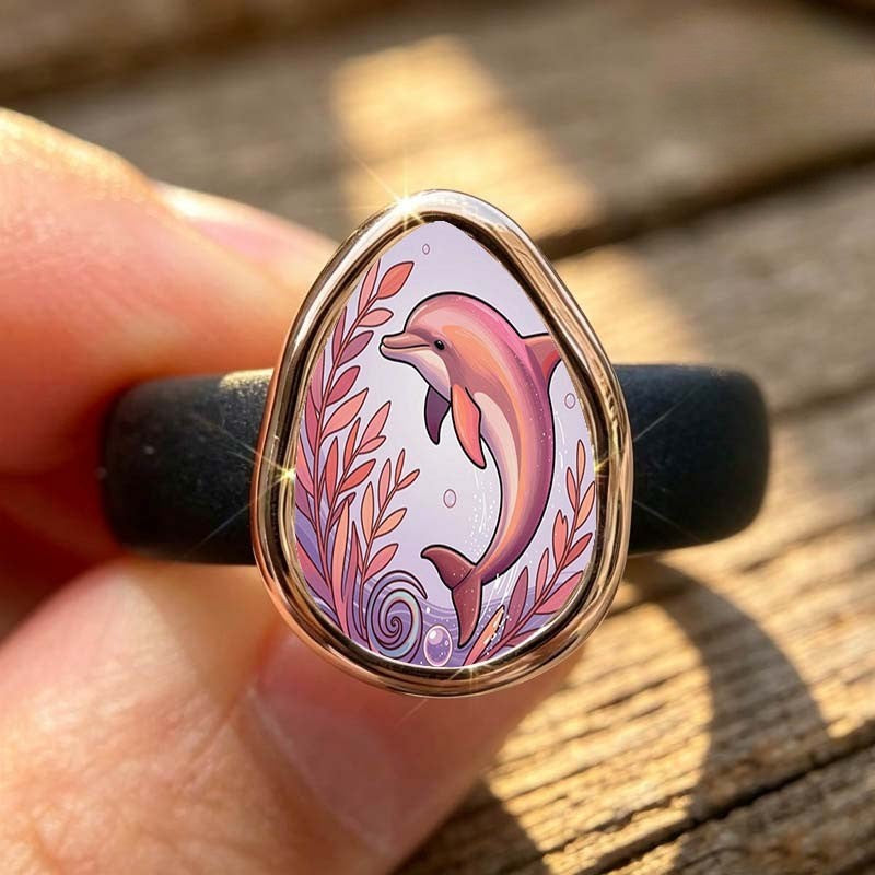 Pink Dolphin Teardrop Ring