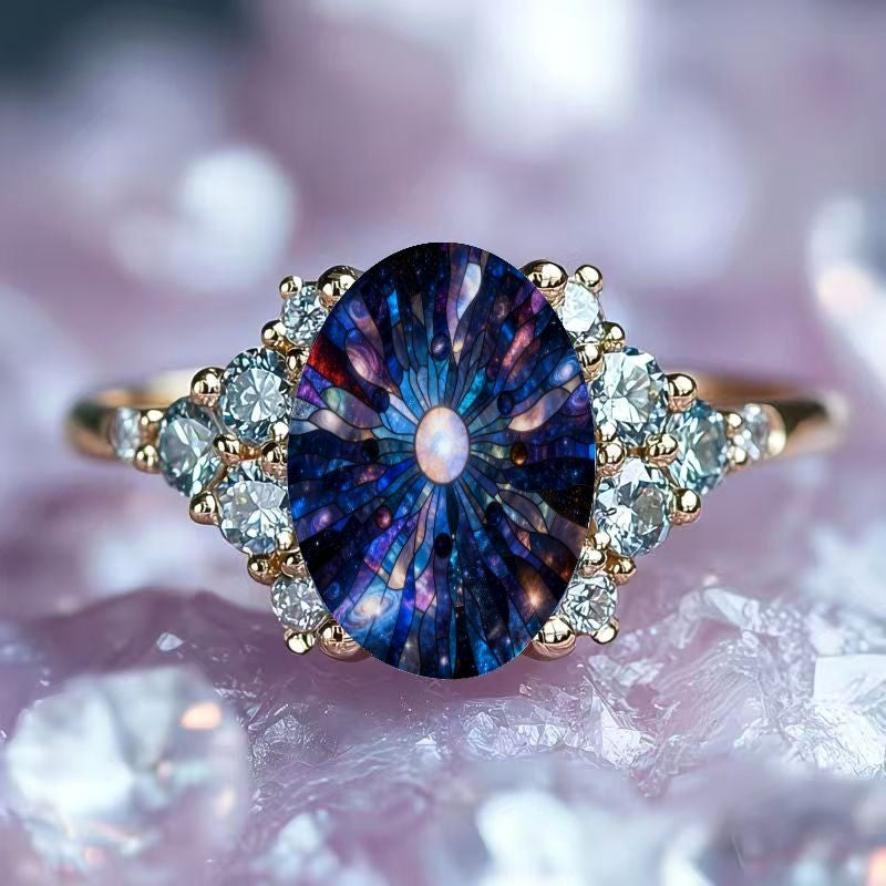 Blue Starburst Oval Ring
