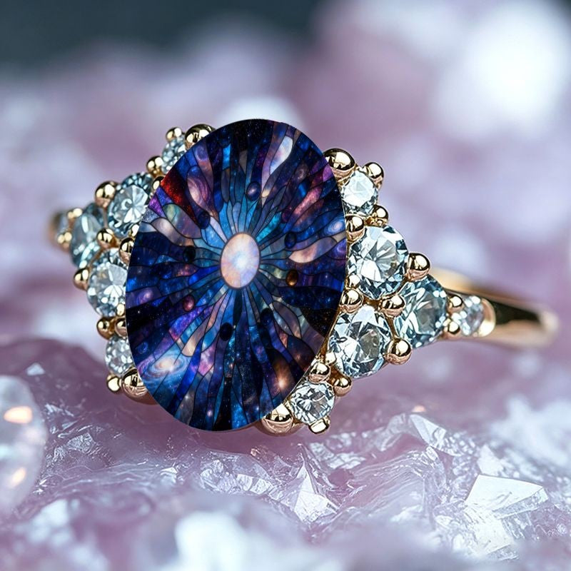 Blue Starburst Oval Ring