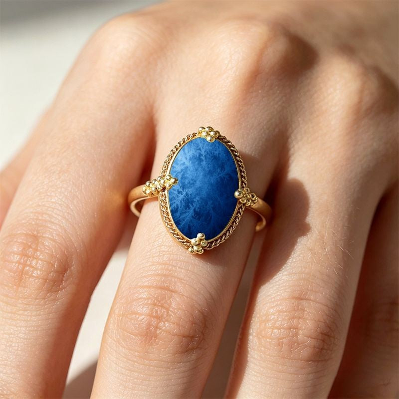 Blue Fern Oval Ring