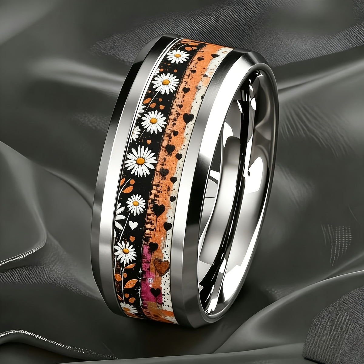 Daisy & Heart Inlay Ring
