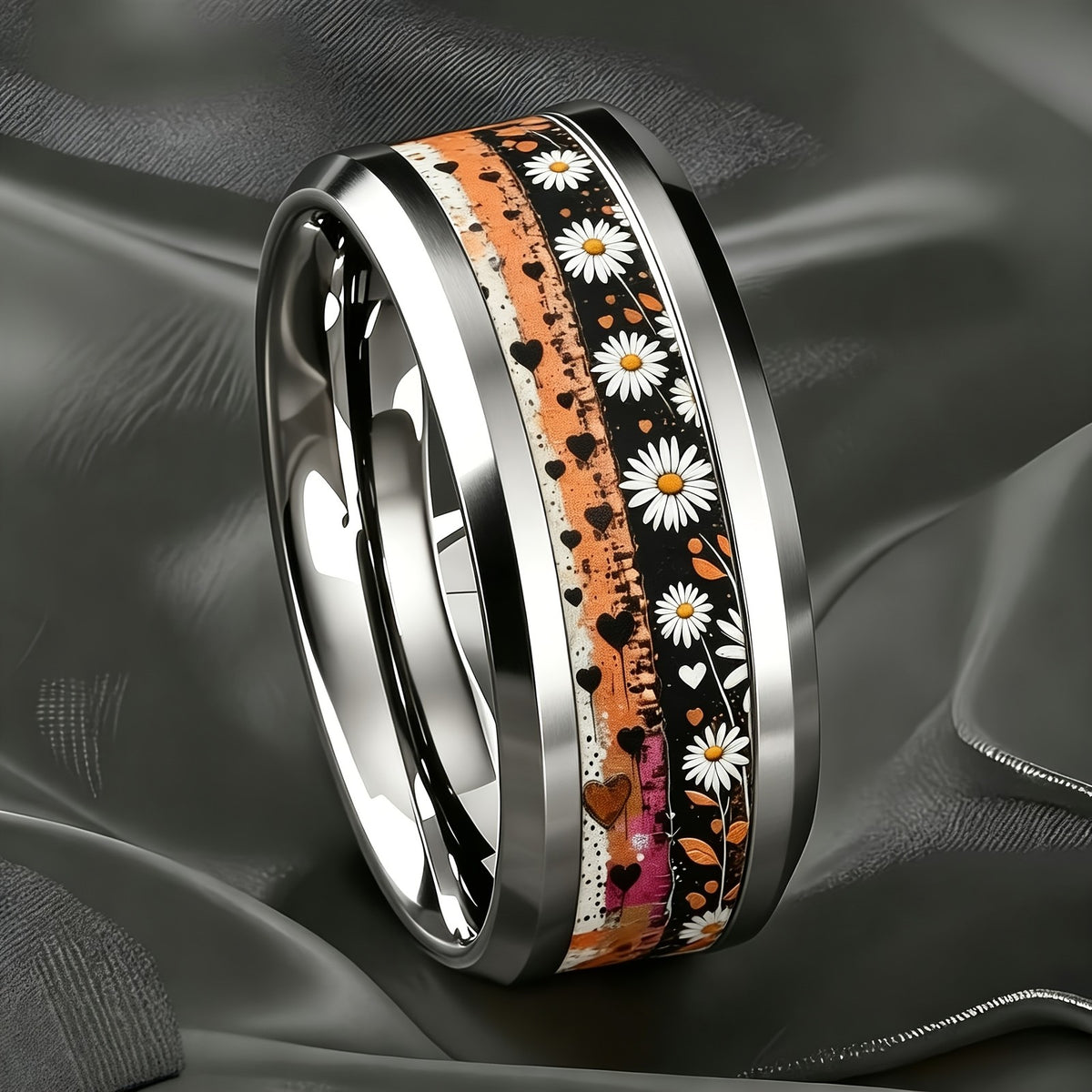 Daisy & Heart Inlay Ring