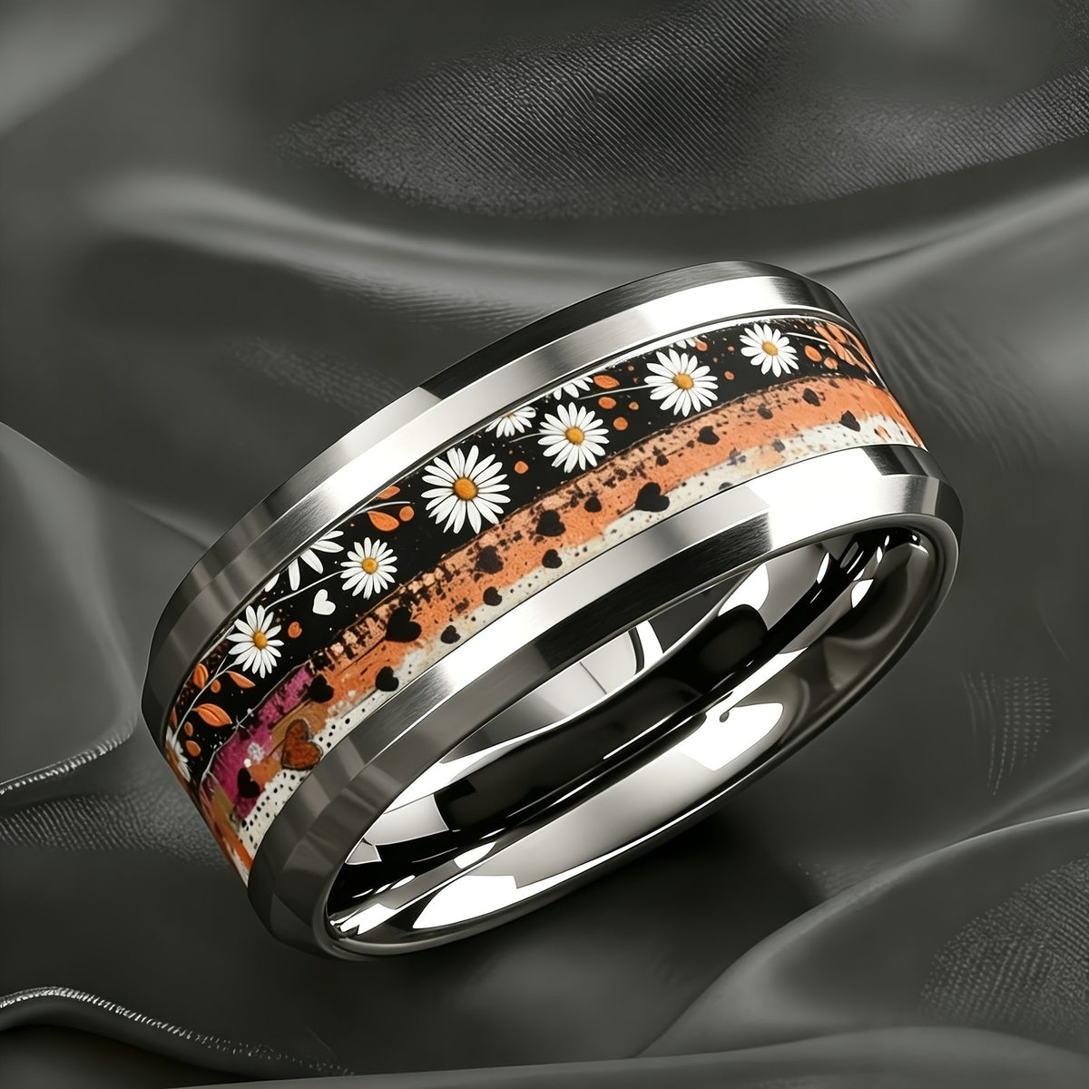 Daisy & Heart Inlay Ring