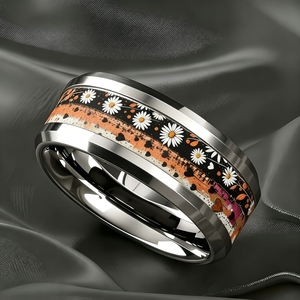 Daisy & Heart Inlay Ring