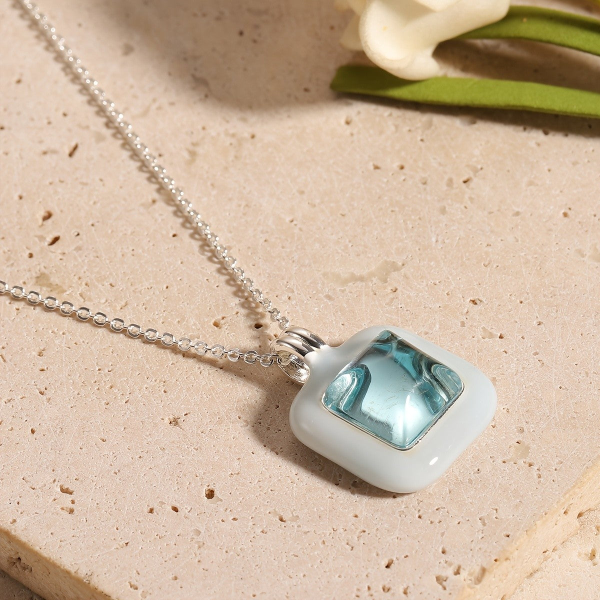 Square Glass Inlay Pendant Necklace