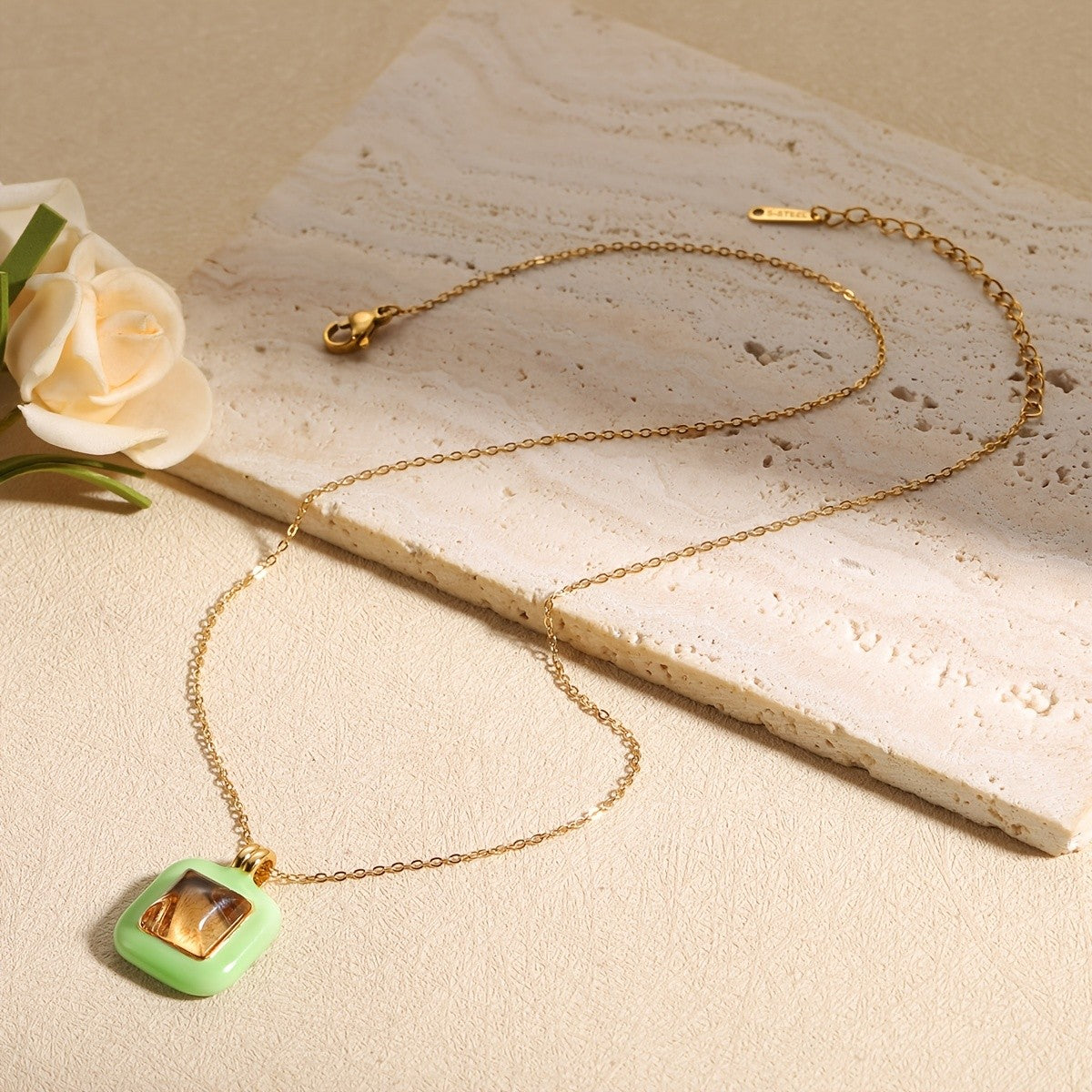 Square Glass Inlay Pendant Necklace