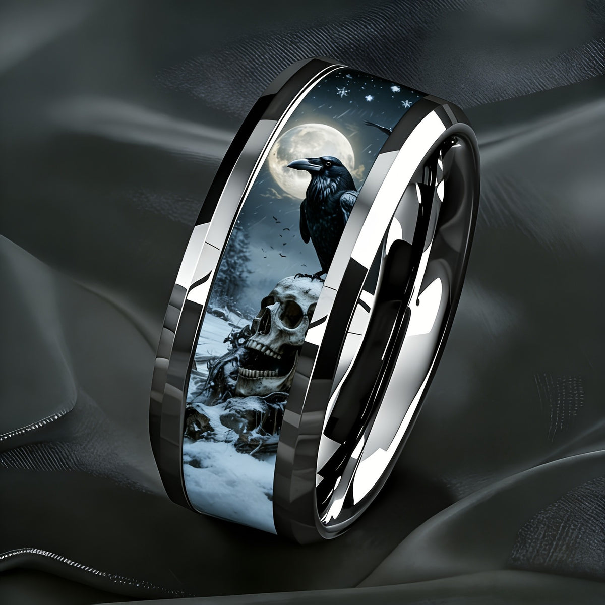 Gothic Skull & Crow Ring
