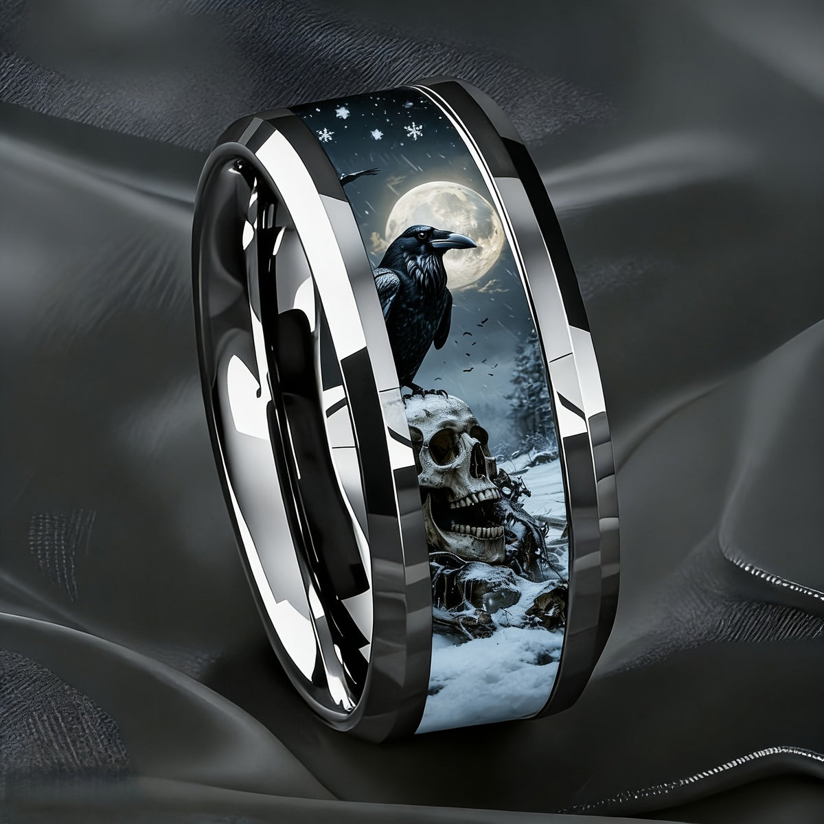 Gothic Skull & Crow Ring