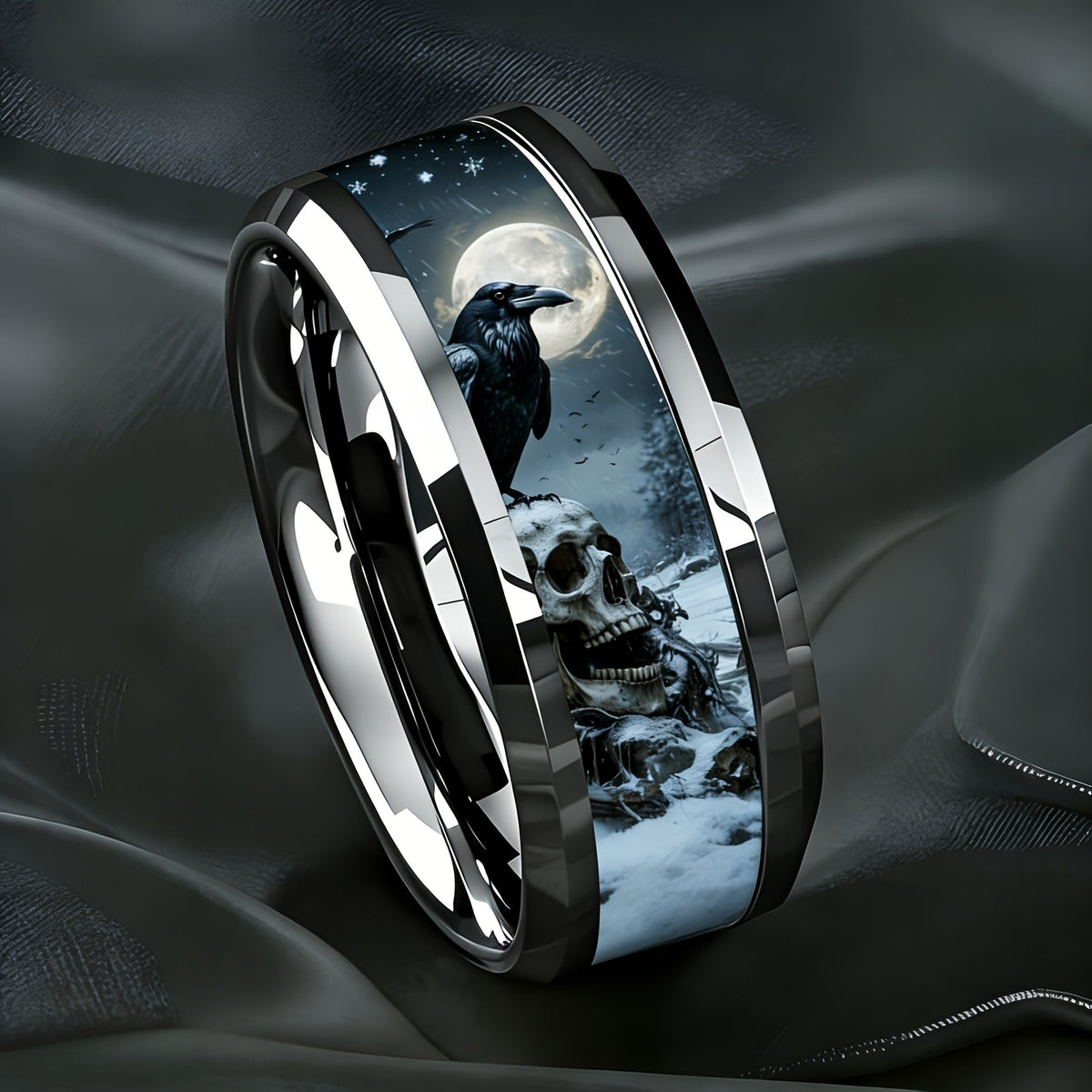 Gothic Skull & Crow Ring