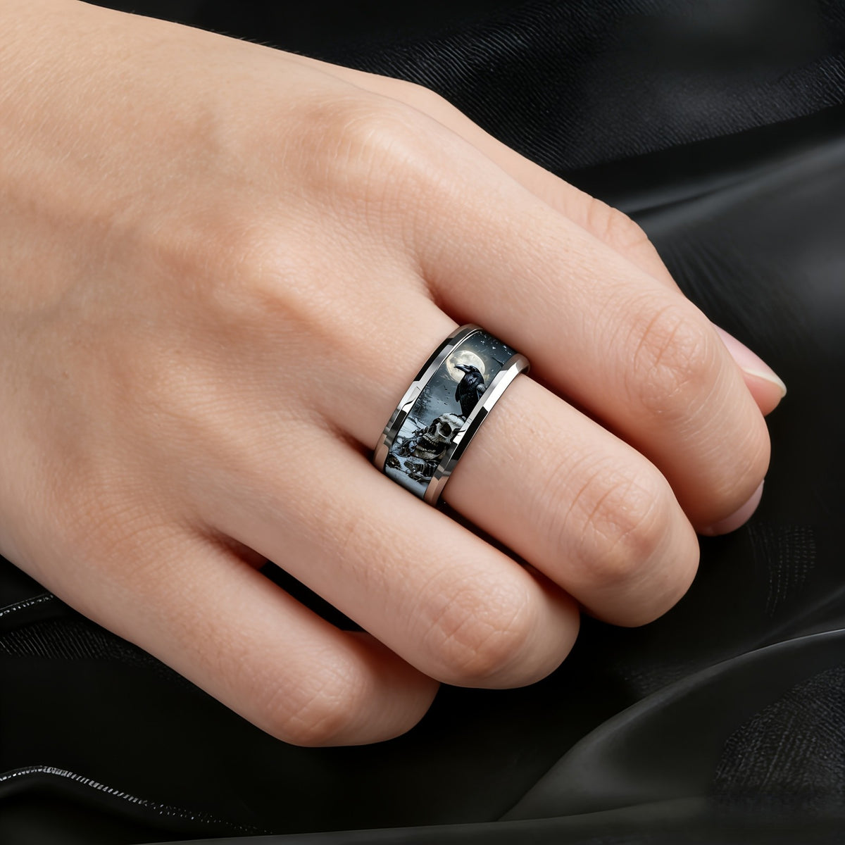 Gothic Skull & Crow Ring